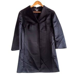 Per Se Black Silk Knee Length Trench Coat Jacket